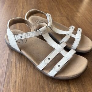 Taos Trophy 2 Sandals Womens 10 White Leather Strappy Slingback Comfort Adjust
